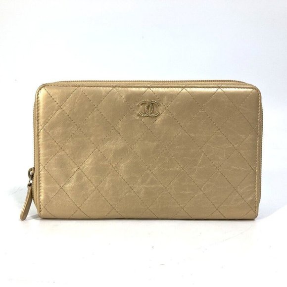 CHANEL CC Mark CC Matelasse Quilted Zip Around Long Wallet Calfskin Gold - Picture 1 of 16